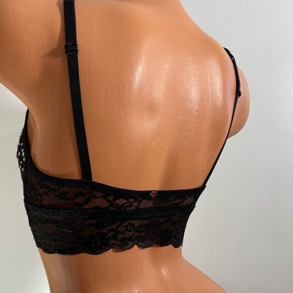 Victorias Secret Pink Bling Stones Ruched Lace Bralette bra black - Picture 4 of 6